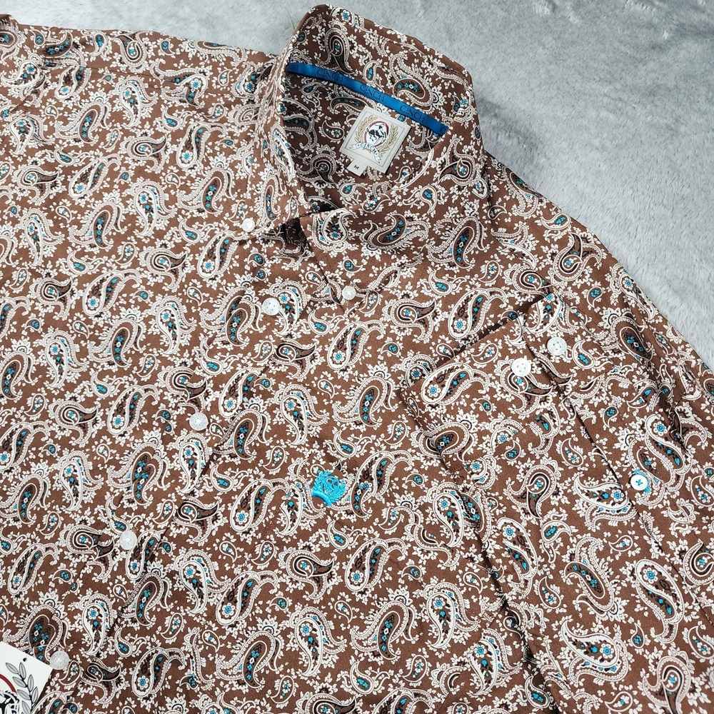 Cinch Hobby Horse Shirt Mens Medium Brown Paisley Long Sleeve Button Up Western